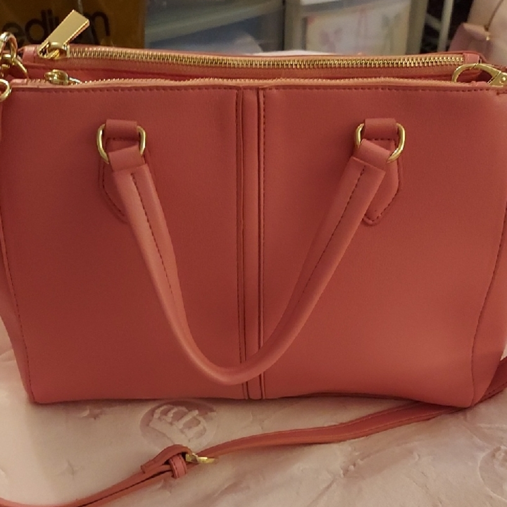 Macy's Pink Satchel with Gold Accents